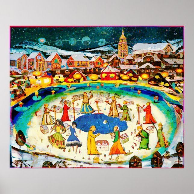 Januari Naive Folk Art Winter Nght Poster (Framsidan)