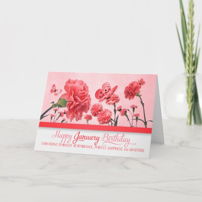 Januari Rosa Carships with Butterflies Kort (Framsida)