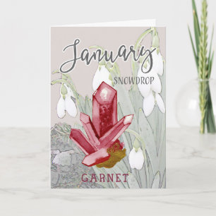 Januari Snödroppar och Garnet Birthday Kort