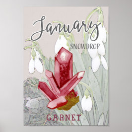 Januari Snödroppar och Garnet Birthday Poster