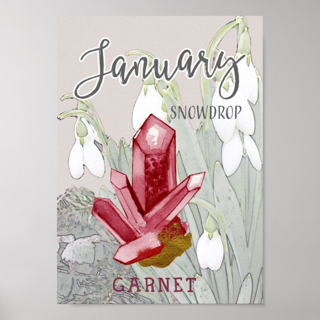 Januari Snödroppar och Garnet Birthday Poster (Framsidan)