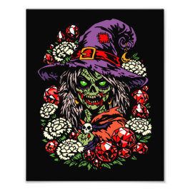 Januarie Zombie-Häxa med Ädelstenar och Blommor Fototryck