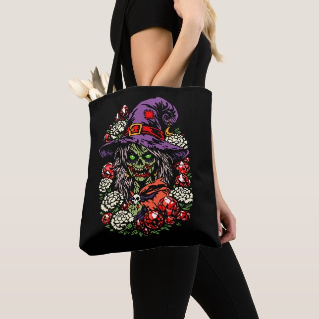 Januarie Zombie-Häxa med Ädelstenar och Blommor Tygkasse (Närbild)