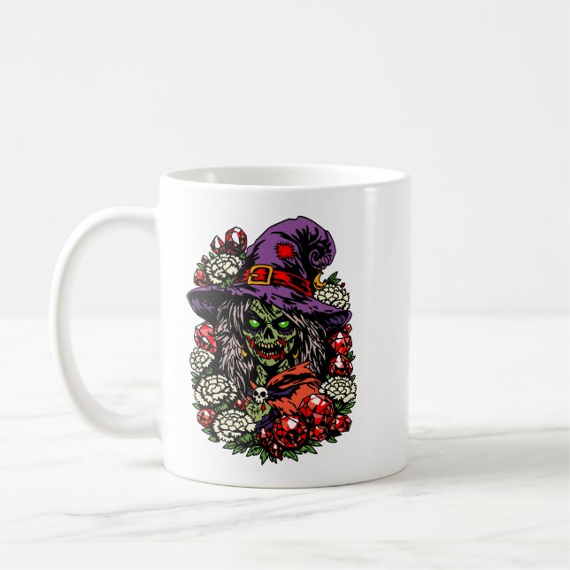 Januarie Zombiehäxa med ädelstenar och blommor Kaffemugg (Vänster)
