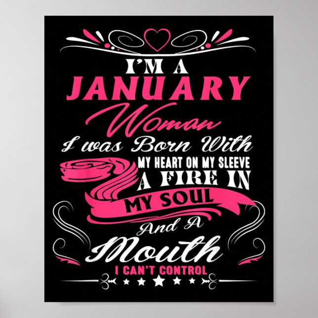 Januariflickor Eld I Själ Funny Födelsedagscitat Poster (Framsidan)