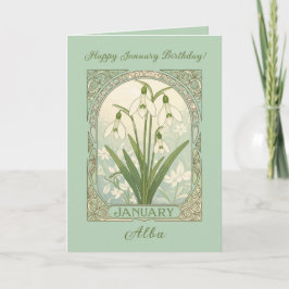 Januarifödelsedag Galanthus Blommor Art Nouveau St Kort