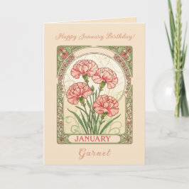 Januarifödelsedag Rosa Dianthus Art Nouveau-stil Kort