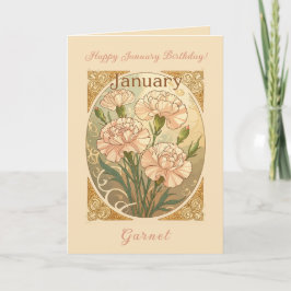 Januarifödelsedag Rosa Dianthus Blommor Art Nouvea Kort