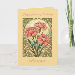 Januarifödelsedag Rosa Nejlikor Art Nouveau-stil Kort