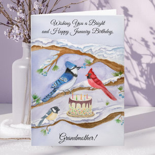 Januarifödelsedag Trädgårdsfåglar Mormor Kort