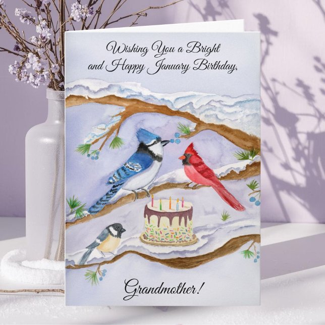 Januarifödelsedag Trädgårdsfåglar Mormor Kort (Skapare uppladdad)