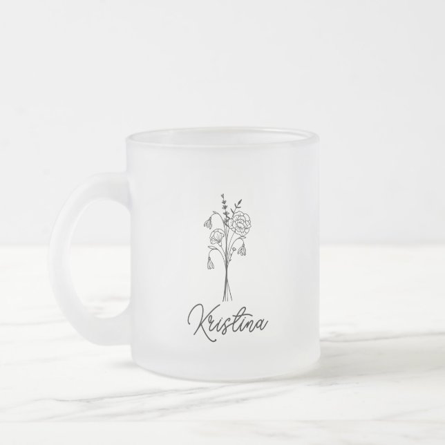 Januarifödelsens blomma & Elegant namn i skrivstil Frostad Glasmugg (Vänster)