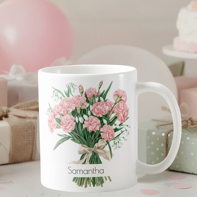 Januarifödelsoblommamugg | Rosa nejlikor Kaffemugg (Skapare uppladdad)