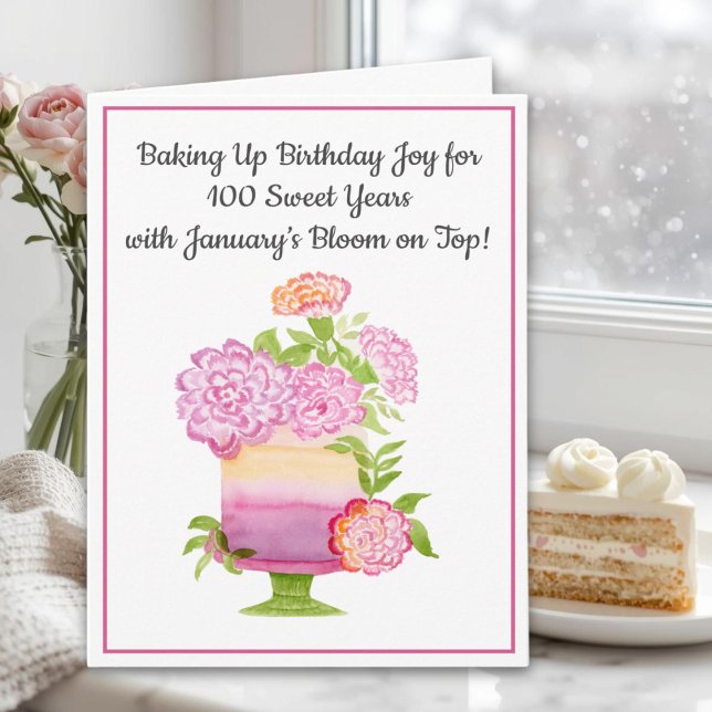 January 100th Birthday Cake Purple Carnations Kort (Skapare uppladdad)