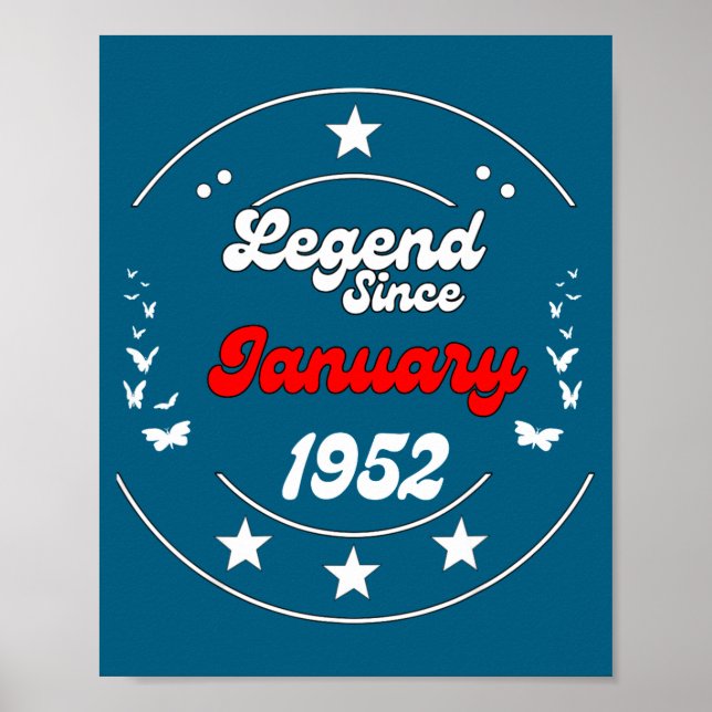 January 1952 Birthday Legend Man Boy Since January Poster (Framsidan)