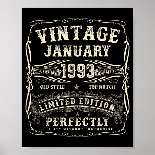 January 1993 33rd Birthday For Men 33 Year Old Bda Poster (Framsidan)