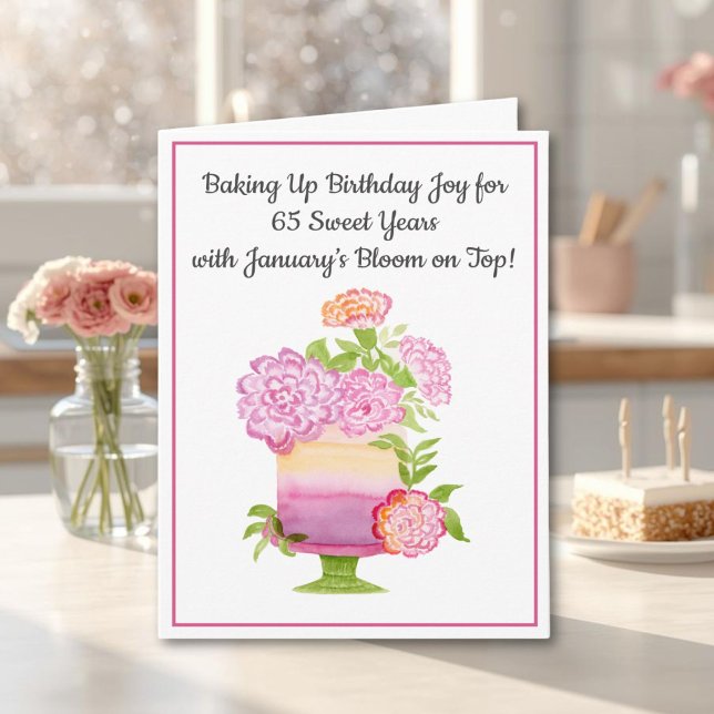 January 65th Birthday Cake Purple Carnations Kort (Skapare uppladdad)