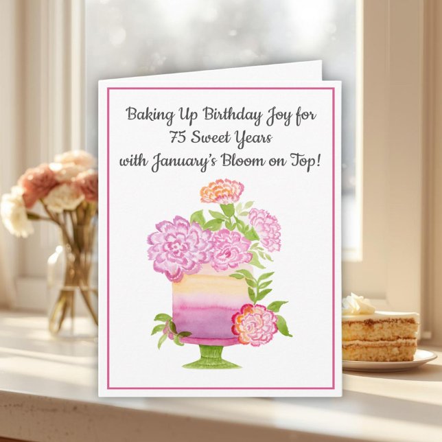 January 75th Birthday Cake Purple Carnations Kort (Skapare uppladdad)