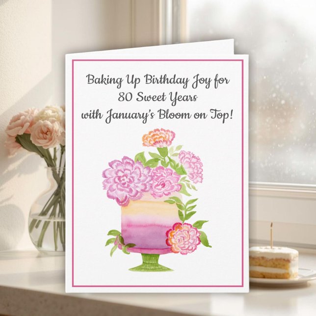 January 80th Birthday Cake Purple Carnations Kort (Skapare uppladdad)