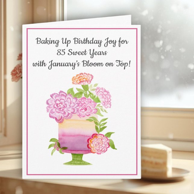 January 85th Birthday Cake Purple Carnations Kort (Skapare uppladdad)