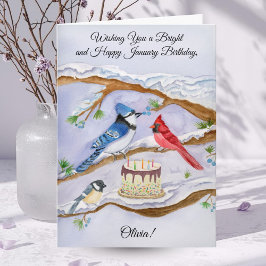 January Birthday Backyard Birds Personalize Kort