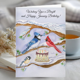 January Birthday with Backyard Birds and Cake Kort