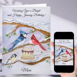 January Birthday with Backyard Birds and Cake Mom Kort