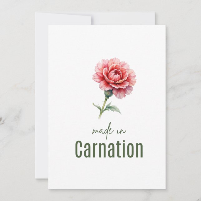 January Carnation Birth Flower card Watercolor Inbjudningar (Framsida)