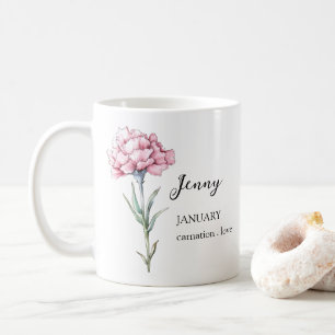 JANUARY CARNATION BIRTH FLOWER MÅNAD NAMN GIFT KAFFEMUGG