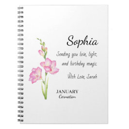 January Carnation Personalized Birthday Anteckningsbok