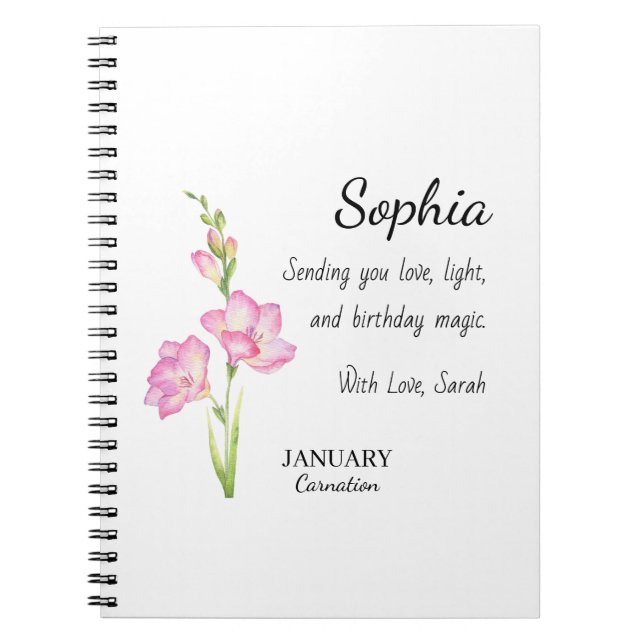 January Carnation Personalized Birthday Anteckningsbok (Framsidan)