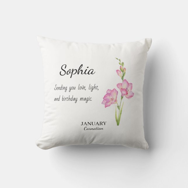 January Carnation Personalized Birthday Kudde (Framsida)
