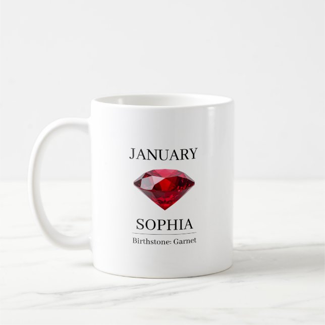 January Garnet Personalized Birthday Kaffemugg (Vänster)