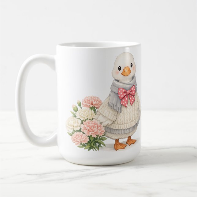 January Goose & Carnation Cute winter illustration Kaffemugg (Vänster)