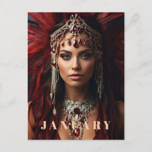 *~* JANUARY Headdress Boho GARNET AP53 Vykort