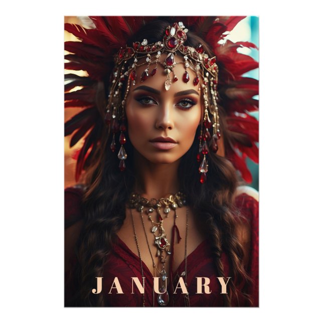 *~* JANUARY Headdress GARNET AP53 Boho Photo Print Fototryck (Framsidan)