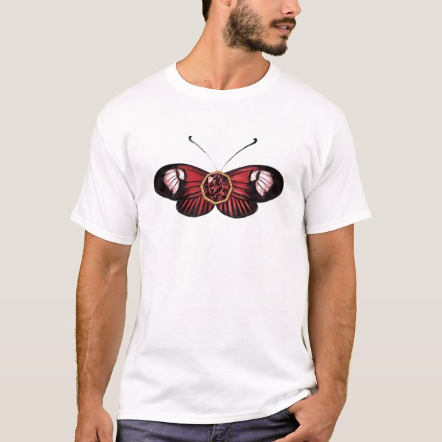January Red Common Postman Butterfly Illustration T Shirt (Framsida)