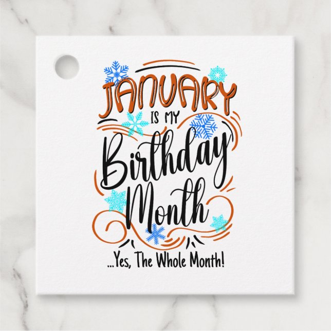 Januendag, hel månad, Bday Party Gåvor Etiketter (Framsida)