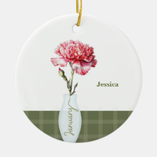 Januendagsdagarsfödelsedag Flower Carnation Julgransprydnad Keramik