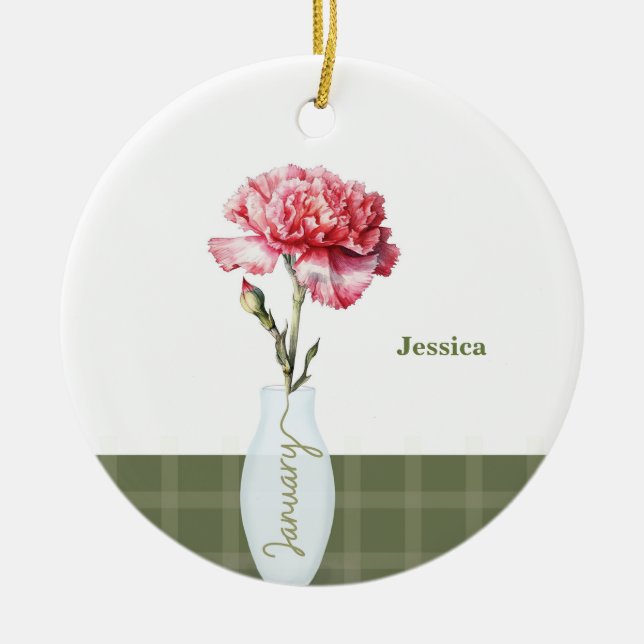Januendagsdagarsfödelsedag Flower Carnation Julgransprydnad Keramik (Framsidan)