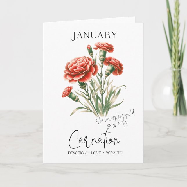 Januendagsdagarsfödelsedag Flower Carnation Kort (Framsida)