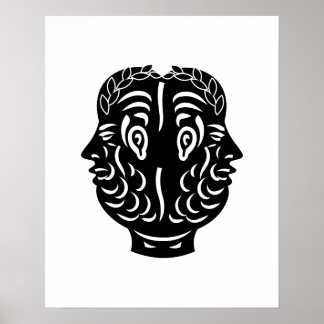 Janus Dubbelhuvud Symbol för antika romerska mynt Poster