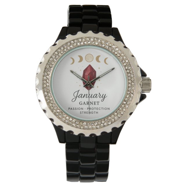 Januthstone Watch - Garnet Crystal Design of Armbandsur (Framsida)