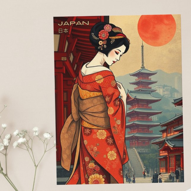 Japan 日 本 geisha pagoda semesterretro Postcard Vykort (Skapare uppladdad)