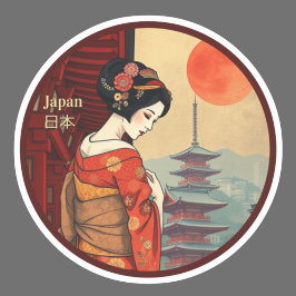 Japan 日 本 maiko geisha pagoda retro klistermärken