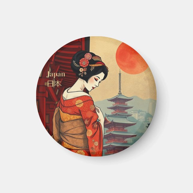 Japan 日 本 maiko geisha pagoda sol magnet (Framsidan)