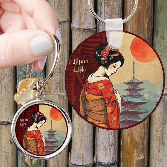 Japan 日 本 maiko geisha pagoda sol nyckelring (Skapare uppladdad)
