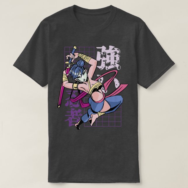 Japan Anime Girl Samurai Warrior Fighter (2) T Shirt (Design framsida)