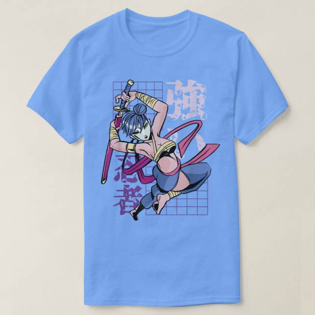 Japan Anime Girl Samurai Warrior Fighter T Shirt (Design framsida)
