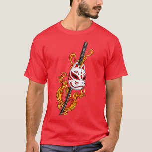 Japan Anime Mask Kitsune Fire Stil Samurai T Shirt